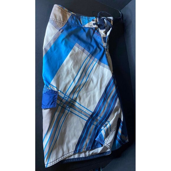 Quiksilver Board Shorts Mens 36 9" Beach Swim Trunks Blue Striped Side Pocket - Picture 4 of 10